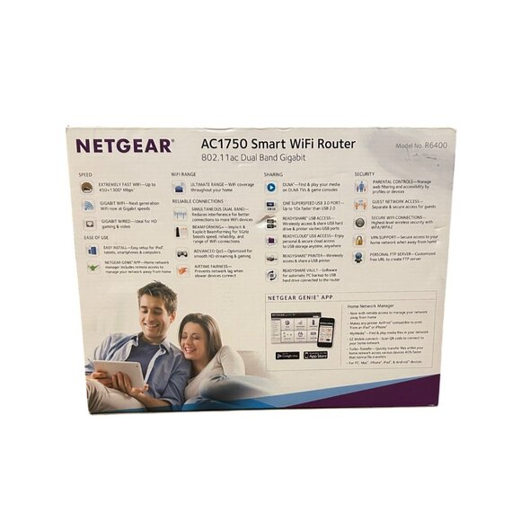 Netgear AC1750 R6400-100NAS 1300 Mbps 4-Port Gigabit Wireless AC Router Open Box - Picture 2 of 8